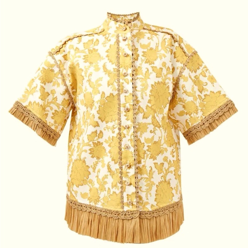 Zimmerman Postcard Floral Print Fringe Cotton Shirt